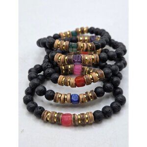 Lava Stone Bead Bracelets With Colorful Accents & Wooden Spacers For Men & Women